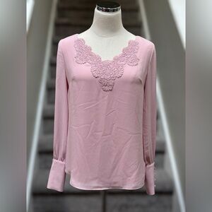 NEW WHBM Lace Trim Split Sleeve Blouse Goddess Pink Women’s 0 Barbie Softcore